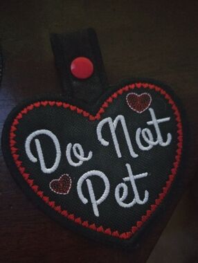 Heart Shaped "Do Not Pet" Bag Charm - Black & Red